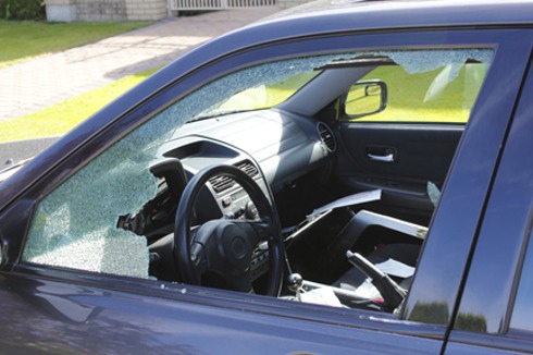 shattered driver's side car window